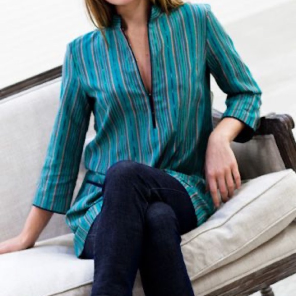 Emerson Fry Teal and Navy Striped Tunic Top